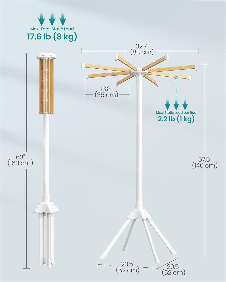SONGMICS Foldable Bamboo Clothes Drying Rack – White & Natural