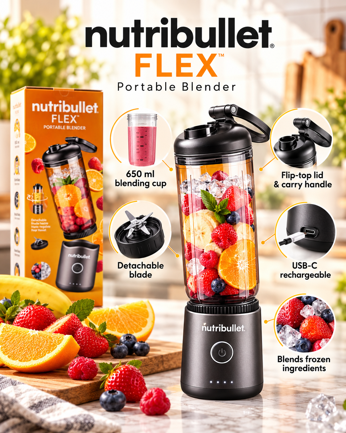 nutriBullet FLEX Portable Blender – 650 mL | Gunmetal Grey