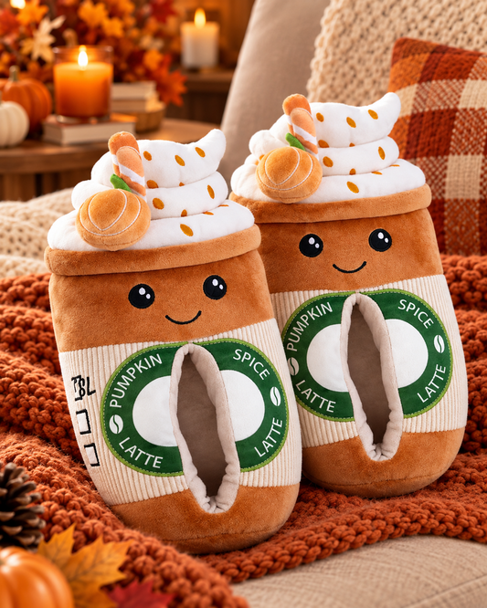 Feetmoji Pumpkin Spice Latte Plush Slippers – Women's