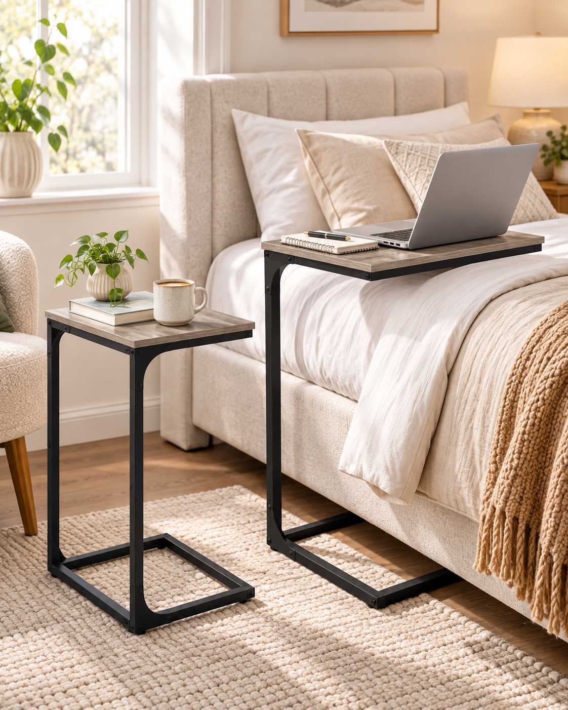 VASAGLE C-Shaped Side Tables – Set of 2 | Greige & Black