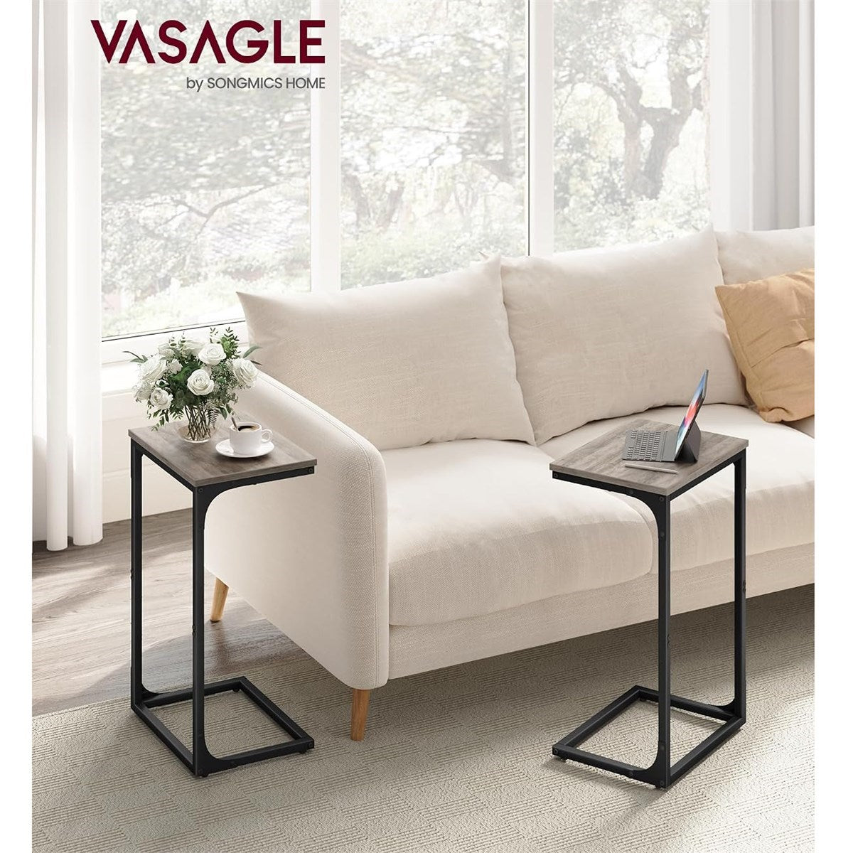 VASAGLE C-Shaped Side Tables – Set of 2 | Greige & Black