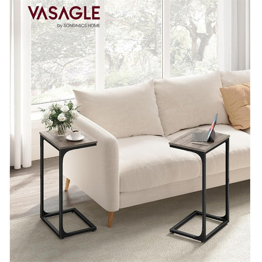 VASAGLE C-Shaped Side Tables – Set of 2 | Greige & Black
