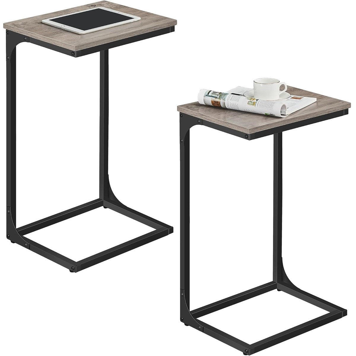 VASAGLE C-Shaped Side Tables – Set of 2 | Greige & Black